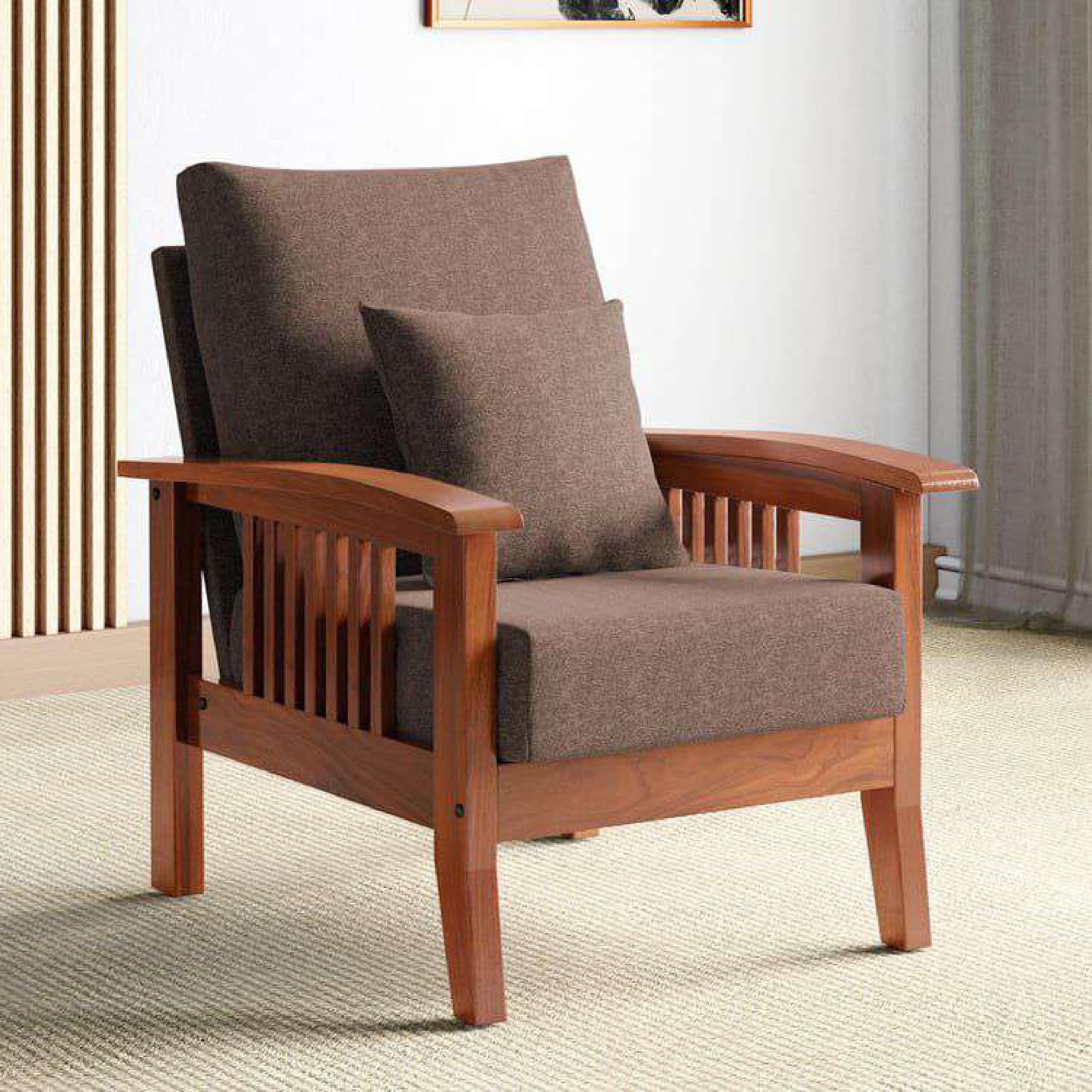 91XsOU9qpGL.jpg TreeWalley Solid Sheesham Wood Sofa 1 Seater | Wooden Single Sofa - Image 1