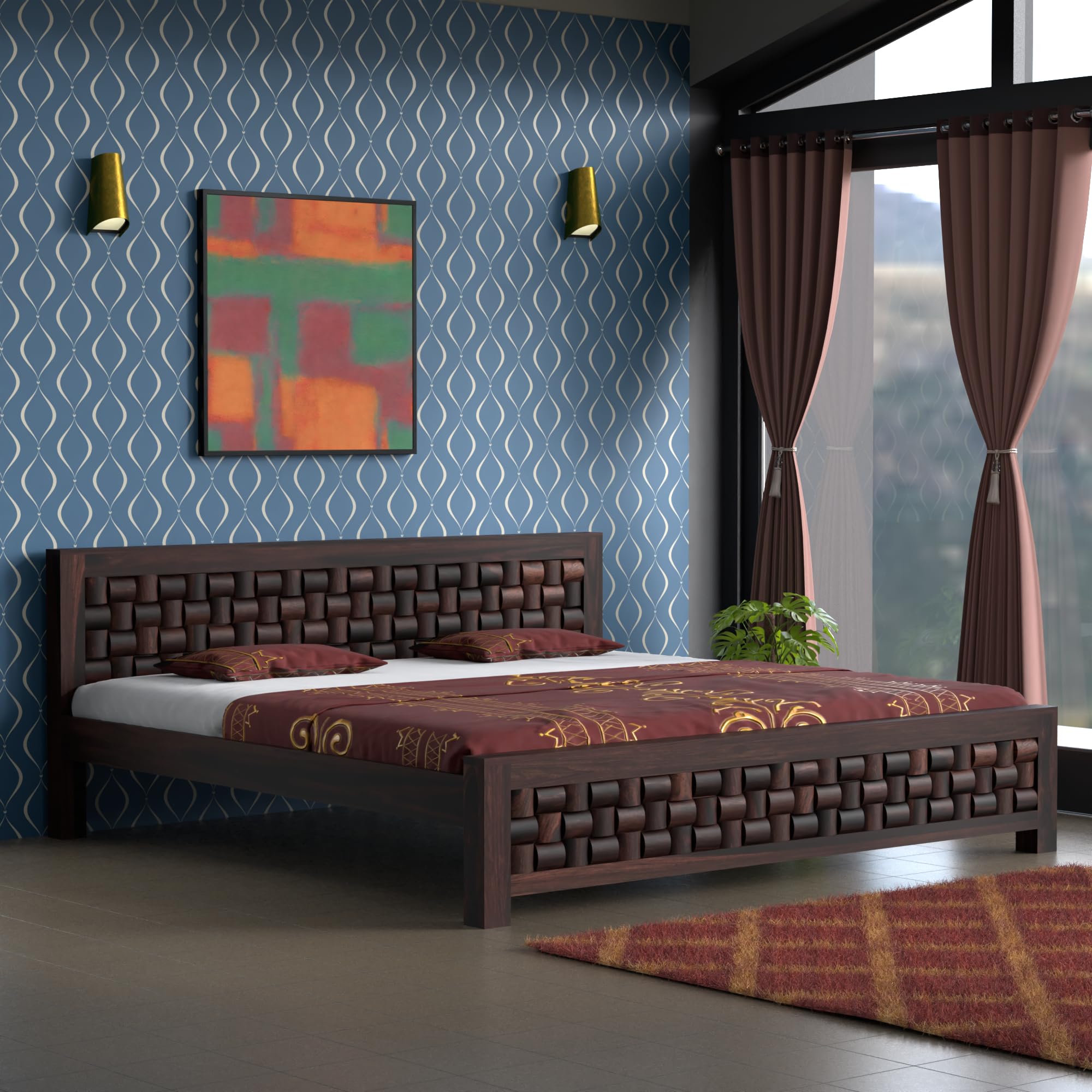 81wvgkw1VQL.jpg TreeWalley Solid Sheesham Wood Queen Size Bed Without Storage - Image 1