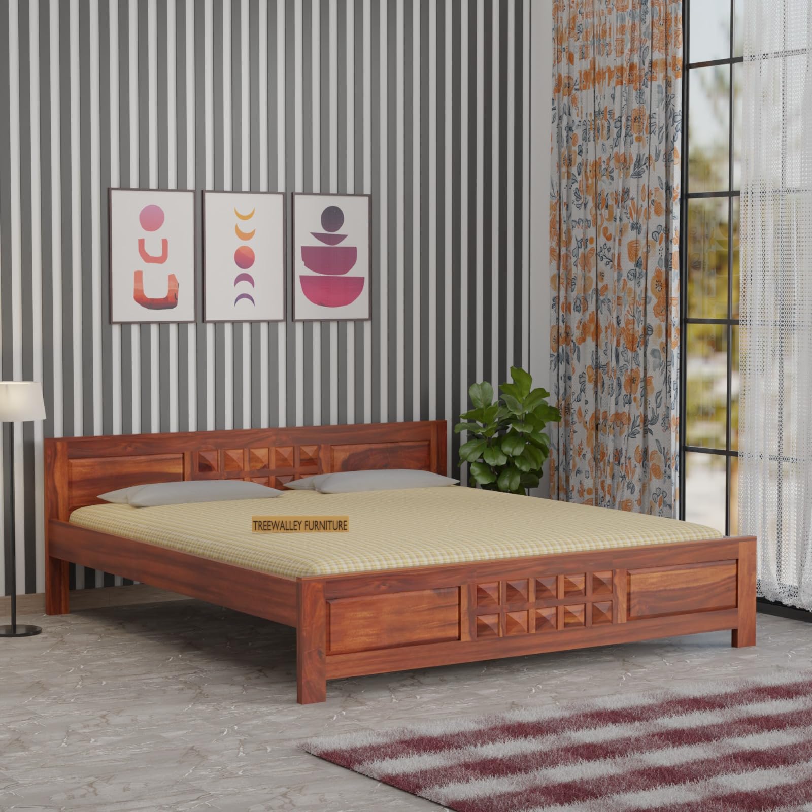 81SPlfTV-mL.jpg TreeWalley Solid Sheesham Wood Queen Size Bed Without Storage - Image 1