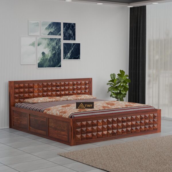 TreeWalley Solid Sheesham Wood Queen Size Bed with Storage Box