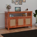TreeWalley Solid Sheesham Wood Sideboard for Living Room with Cane Doors
