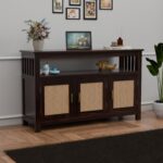 TreeWalley Solid Sheesham Wood Sideboard for Living Room with Cane Doors