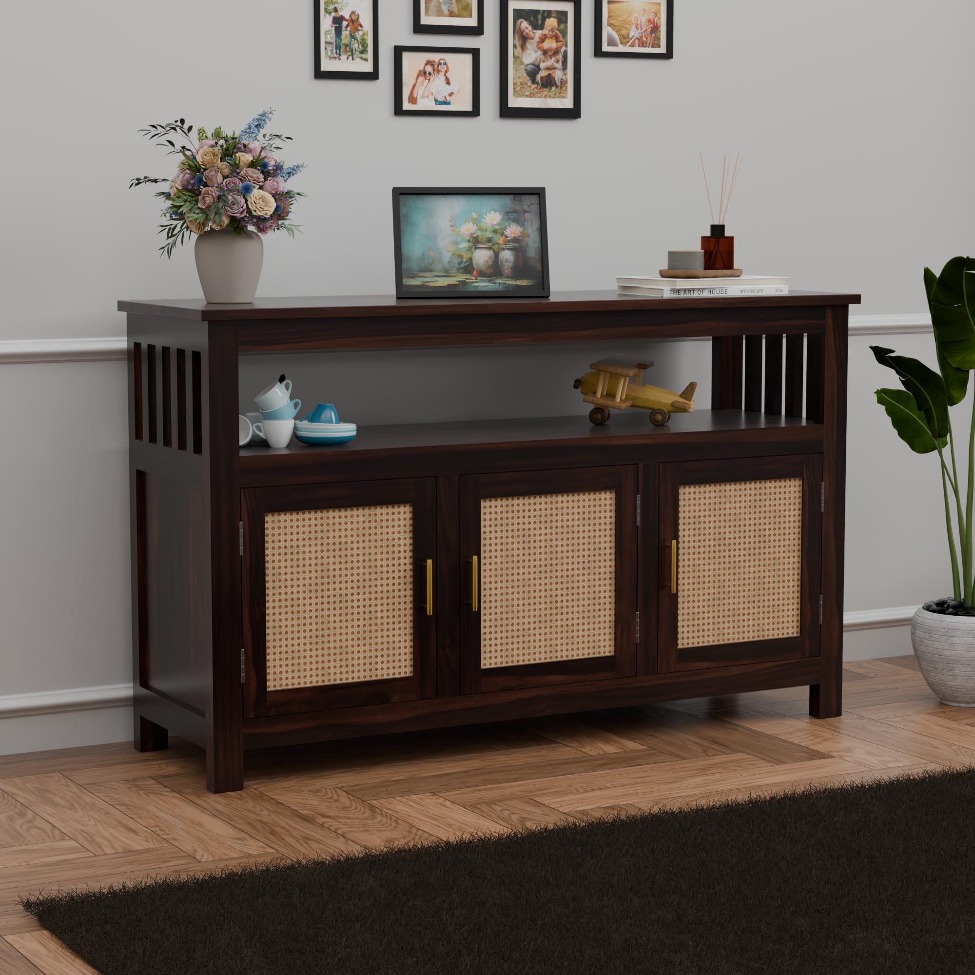 81lHLLIFwIL.jpg TreeWalley Solid Sheesham Wood Sideboard for Living Room with Cane Doors - Image 1