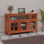 Solid Sheesham Wood Sideboard for Living Room with Glass Doors