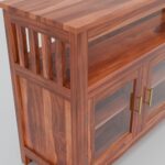 Solid Sheesham Wood Sideboard for Living Room with Glass Doors - Image 3