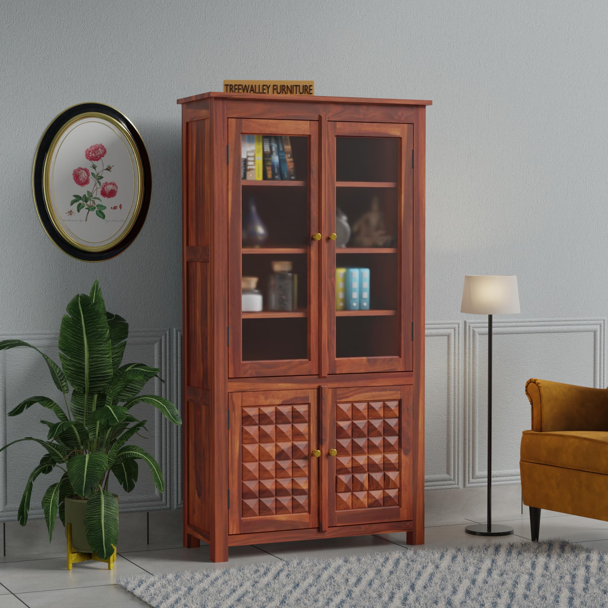 81NjPvCl4rL.jpg Treewalley Solid Sheesham Wood Crockery Cabinet with 2 Acrylic Glass Doors - Image 1