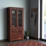 TreeWalley Sheesham Wood Sideboard Crockery Cabinet with 2 Acrylic Glass Door