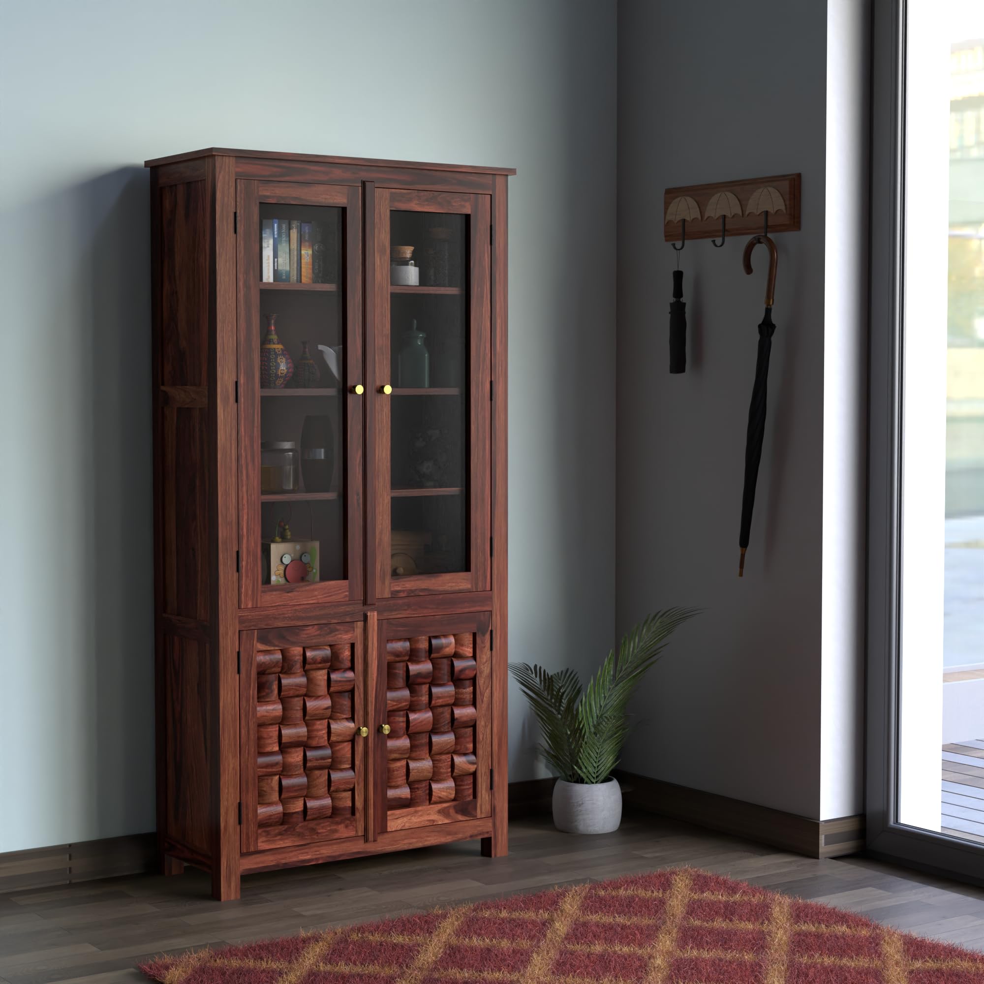 71xfupuBbBL.jpg TreeWalley Sheesham Wood Sideboard Crockery Cabinet with 2 Acrylic Glass Door - Image 1