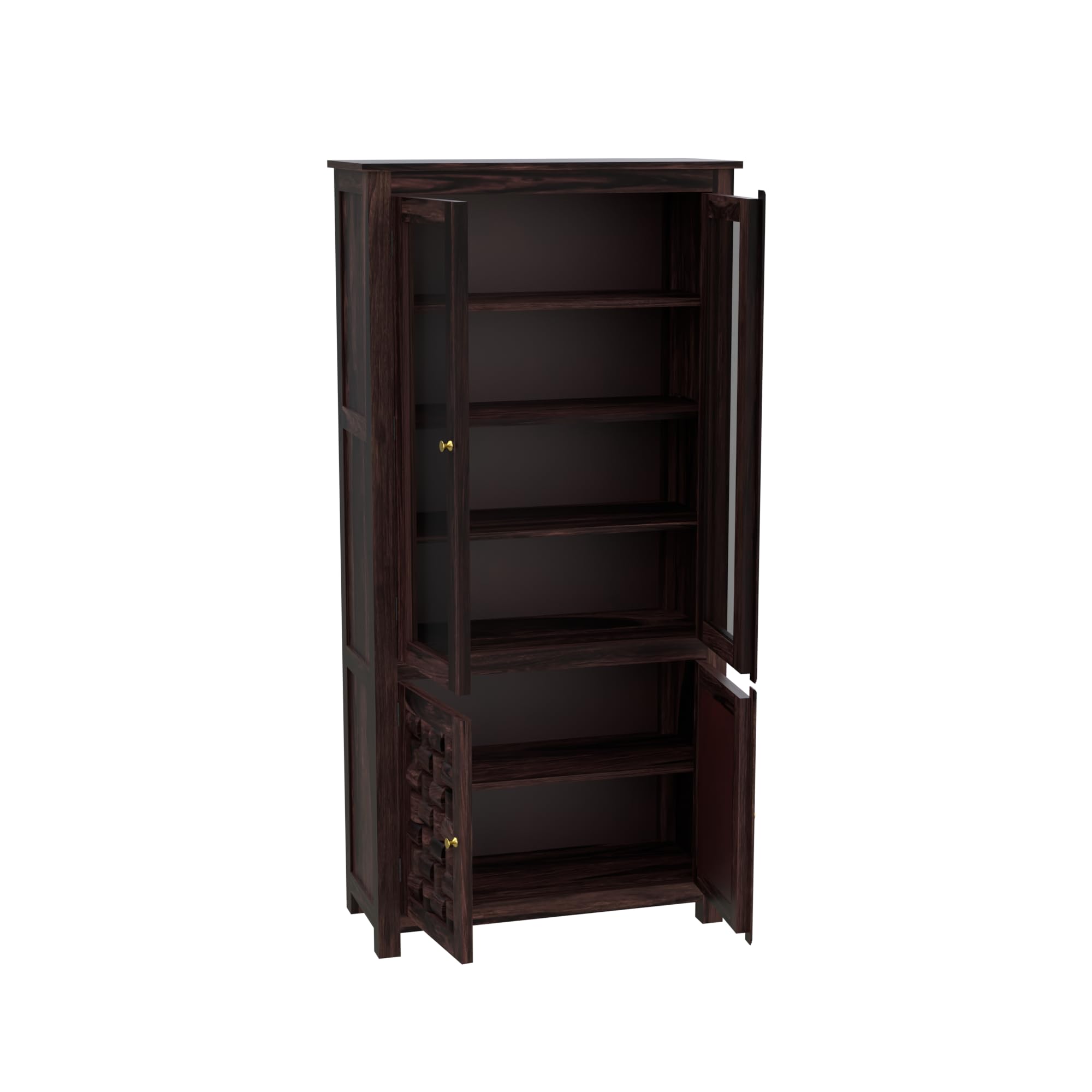 61y6LuGZ4lL.jpg TreeWalley Sheesham Wood Sideboard Crockery Cabinet with 2 Acrylic Glass Door - Image 1