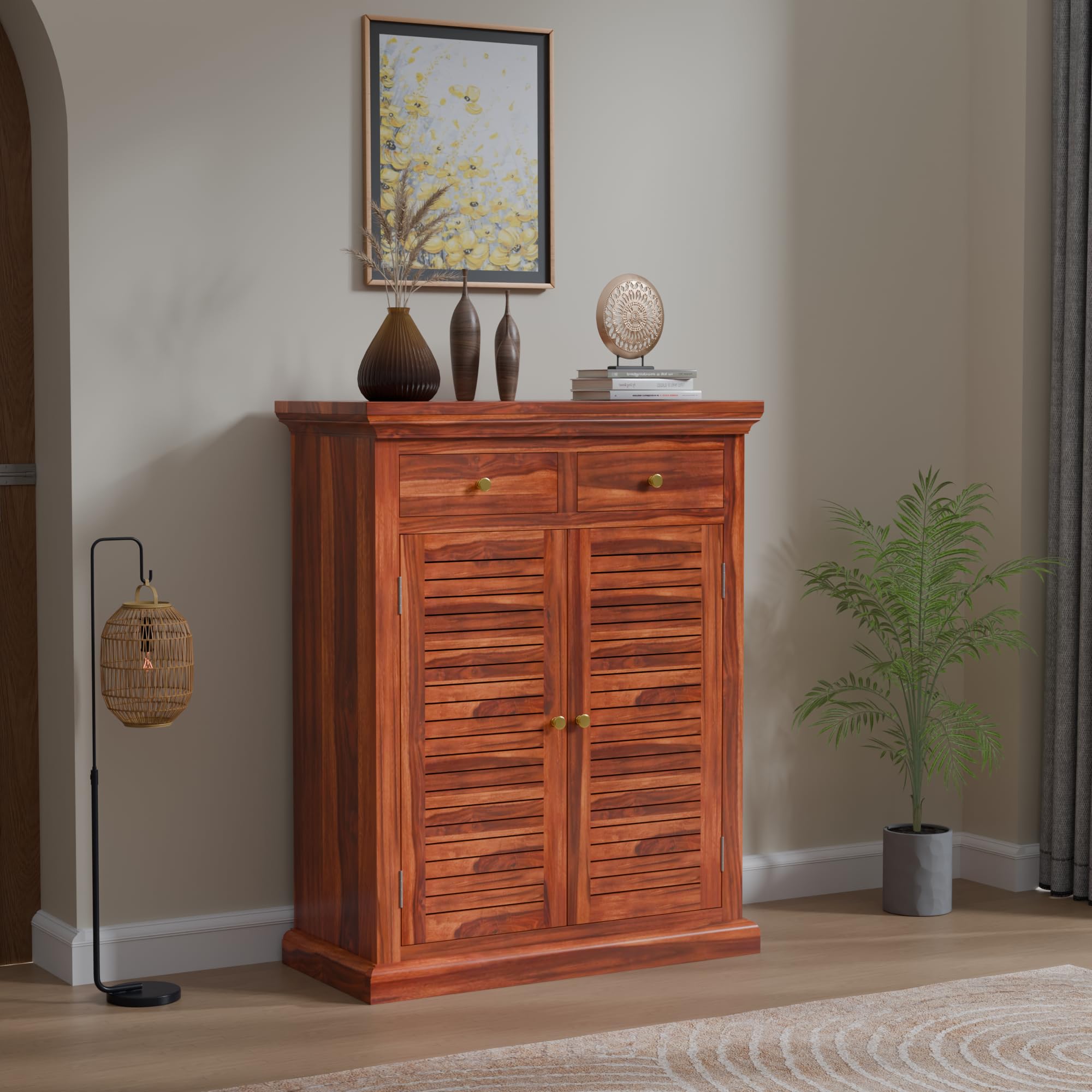81p-cNj7AAL.jpg TreeWalley Solid Sheesham Wood Shoe Storage Cabinet | Solid Wood Furniture - Image 1