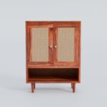 Solid Sheesham Wood Shoe Storage Cabinet with Natural Cane Doors - Image 3