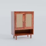Solid Sheesham Wood Shoe Storage Cabinet with Natural Cane Doors - Image 4