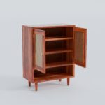 Solid Sheesham Wood Shoe Storage Cabinet with Natural Cane Doors - Image 5