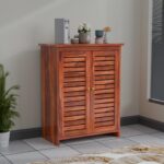 TreeWalley Solid Sheesham Wood Shoe Cabinet with Louvered Doors
