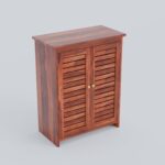 TreeWalley Solid Sheesham Wood Shoe Cabinet with Louvered Doors - Image 4