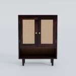 Solid Sheesham Wood Shoe Storage Cabinet with Natural Cane Doors - Image 3