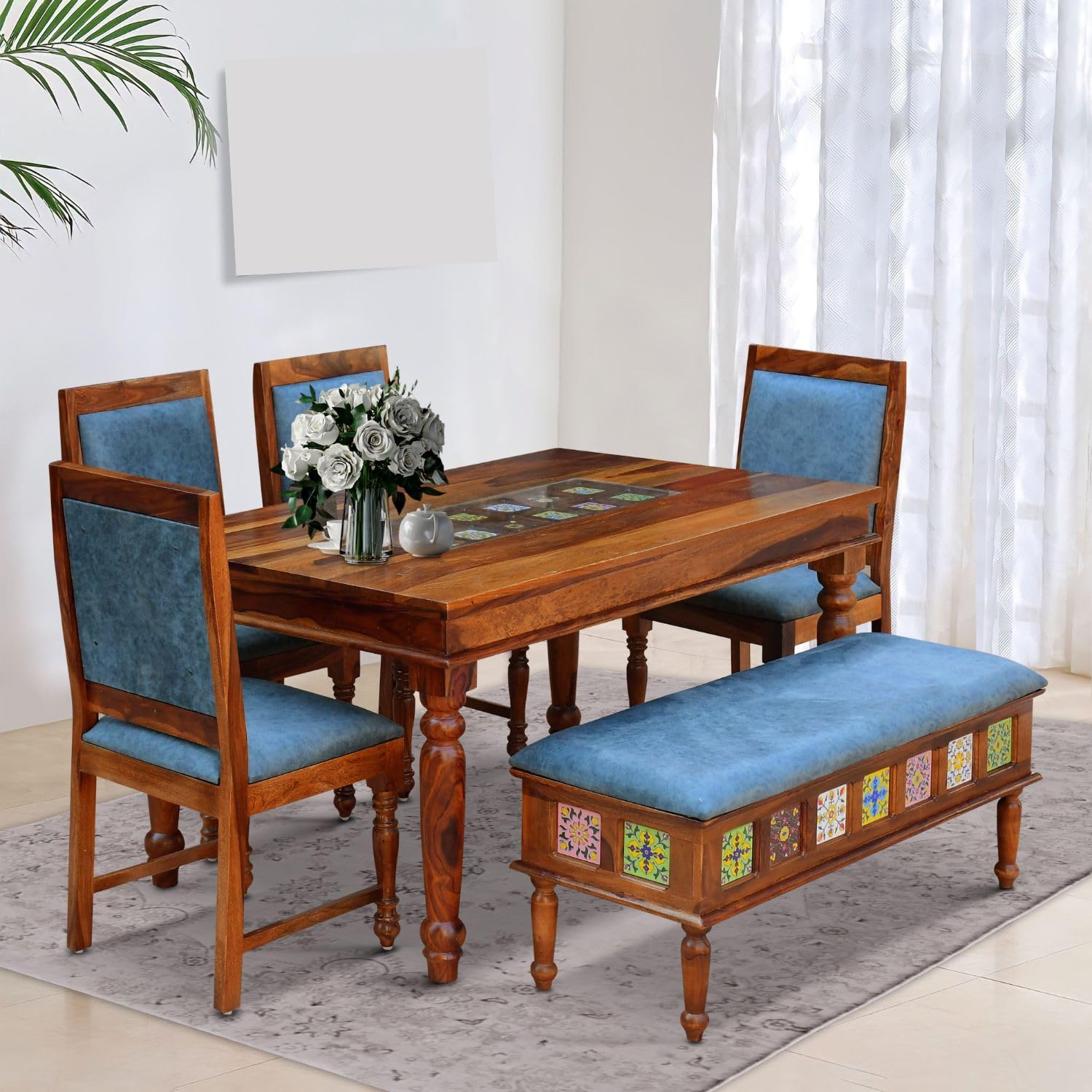 71kwLeOjCTL.jpg TreeWalley Solid Sheesham Wood Dining Table Set 6 Seater | Solid Wood Furniture - Image 1