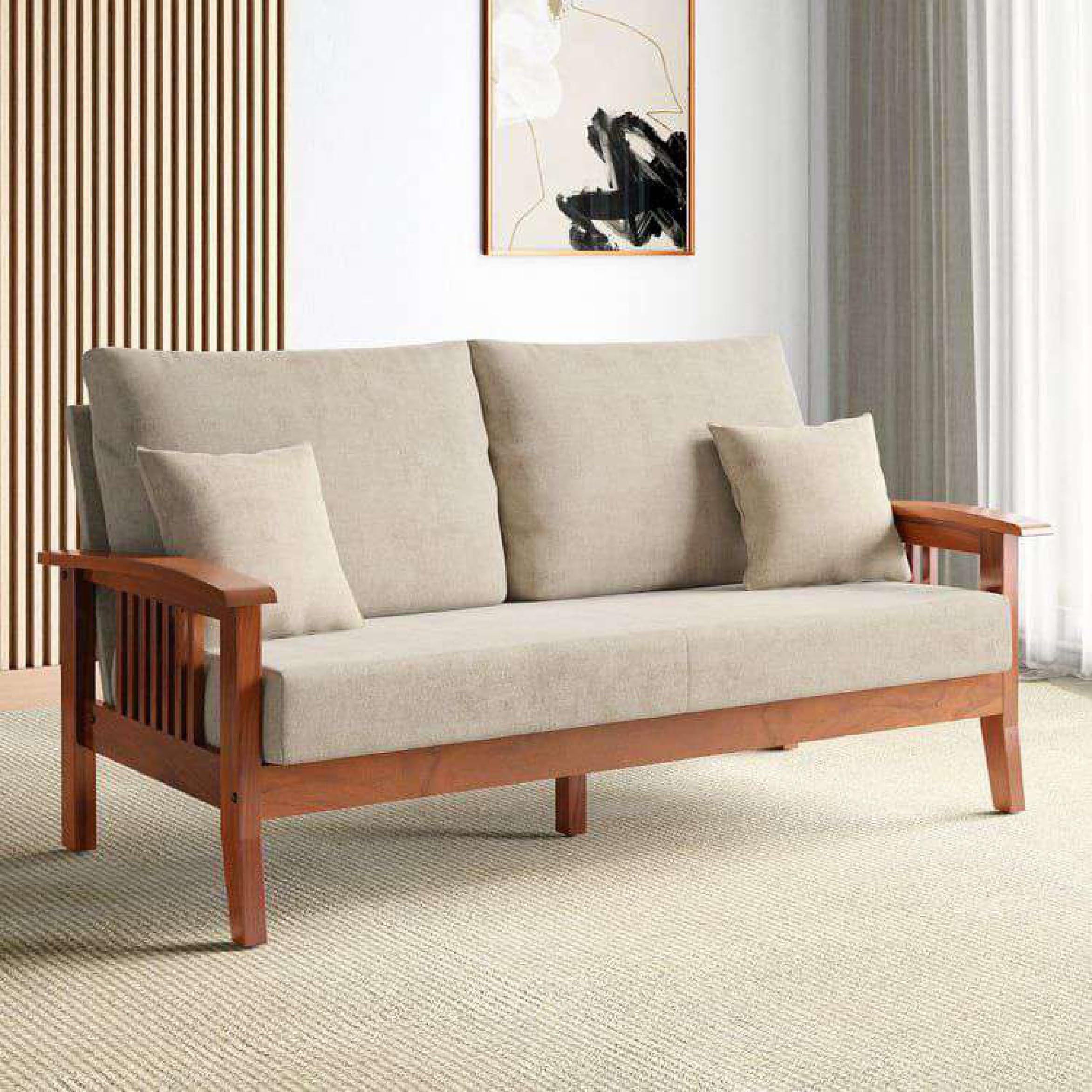 91KDoxCfxwL.jpg TreeWalley Solid Sheesham Wood Sofa 3 Seater | Wooden Sofa Set for Living Room - Image 1