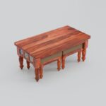 TreeWalley Solid Sheesham Wood Center Coffee Table with 2 Cushioned Stools - Image 4