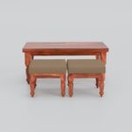 TreeWalley Solid Sheesham Wood Center Coffee Table with 2 Cushioned Stools - Image 5
