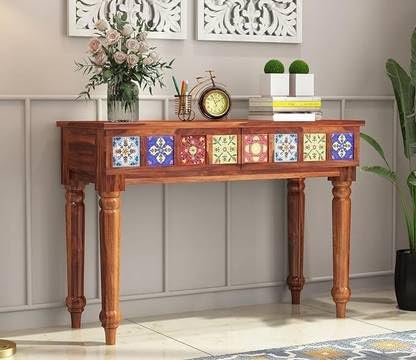 4154tQuWzkL.jpg TreeWalley Sheesham Wood Console Table with 2 Drawers | Solid Wood Furniture - Image 1